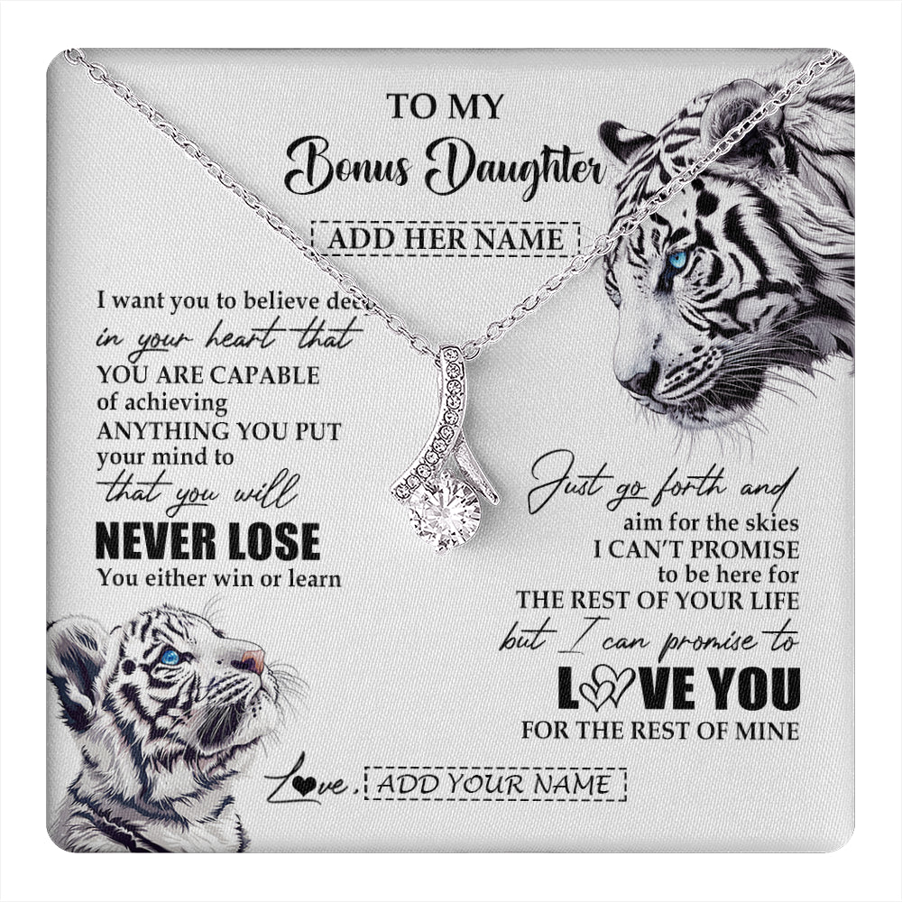 Alluring Beauty Necklace 14K White Gold Finish | 1 | Personalized To My Bonus Daughter Necklace From Stepmother Dad You Will Never Lose White Tiger Stepdaughter Birthday Gifts Christmas Gift Box Message Card | teecentury