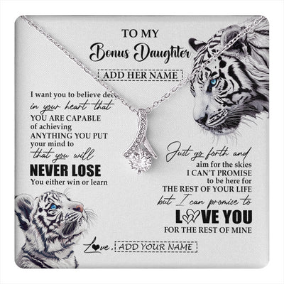 Alluring Beauty Necklace 14K White Gold Finish | 1 | Personalized To My Bonus Daughter Necklace From Stepmother Dad You Will Never Lose White Tiger Stepdaughter Birthday Gifts Christmas Gift Box Message Card | teecentury