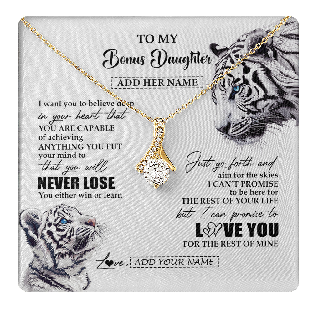 Alluring Beauty Necklace 18K Yellow Gold Finish | 1 | Personalized To My Bonus Daughter Necklace From Stepmother Dad You Will Never Lose White Tiger Stepdaughter Birthday Gifts Christmas Gift Box Message Card | teecentury