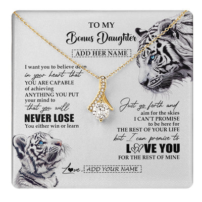Alluring Beauty Necklace 18K Yellow Gold Finish | 1 | Personalized To My Bonus Daughter Necklace From Stepmother Dad You Will Never Lose White Tiger Stepdaughter Birthday Gifts Christmas Gift Box Message Card | teecentury