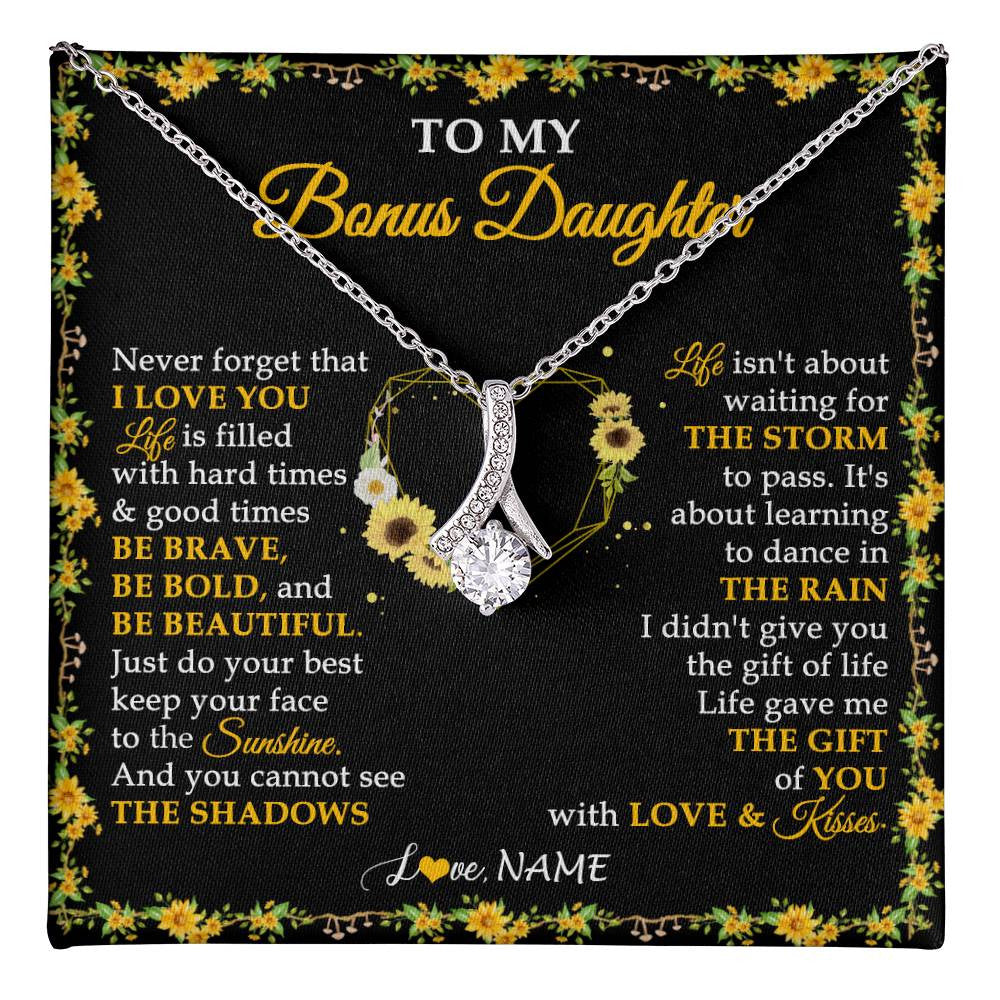 Alluring Beauty Necklace 14K White Gold Finish | 1 | Personalized To My Bonus Daughter Necklace From Stepmother I Love You Sunflower Bonus Daughter Birthday Jewelry Christmas Customized Gift Box Message Card | teecentury