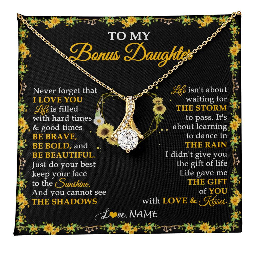Alluring Beauty Necklace 18K Yellow Gold Finish | 1 | Personalized To My Bonus Daughter Necklace From Stepmother I Love You Sunflower Bonus Daughter Birthday Jewelry Christmas Customized Gift Box Message Card | teecentury