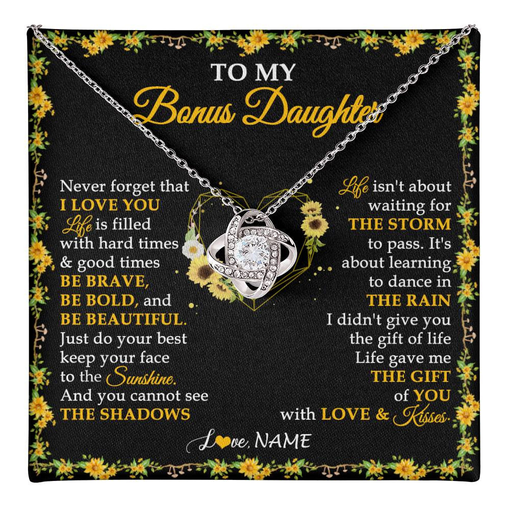 Love Knot Necklace 14K White Gold Finish | 1 | Personalized To My Bonus Daughter Necklace From Stepmother I Love You Sunflower Bonus Daughter Birthday Jewelry Christmas Customized Gift Box Message Card | teecentury