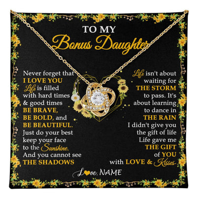 Love Knot Necklace 18K Yellow Gold Finish | 1 | Personalized To My Bonus Daughter Necklace From Stepmother I Love You Sunflower Bonus Daughter Birthday Jewelry Christmas Customized Gift Box Message Card | teecentury