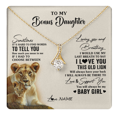 Alluring Beauty Necklace 18K Yellow Gold Finish | 1 | Personalized To My Bonus Daughter Necklace From Stepmother I Love You This Old Lion Stepdaughter Birthday Graduation Christmas Customized Gift Box Message Card | teecentury