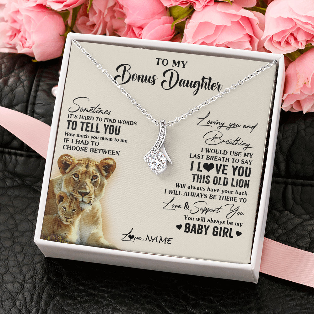 Alluring Beauty Necklace 14K White Gold Finish | 2 | Personalized To My Bonus Daughter Necklace From Stepmother I Love You This Old Lion Stepdaughter Birthday Graduation Christmas Customized Gift Box Message Card | teecentury