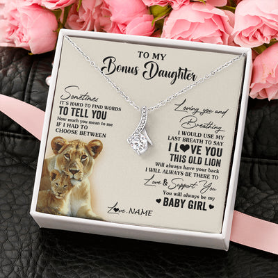 Alluring Beauty Necklace 14K White Gold Finish | 2 | Personalized To My Bonus Daughter Necklace From Stepmother I Love You This Old Lion Stepdaughter Birthday Graduation Christmas Customized Gift Box Message Card | teecentury