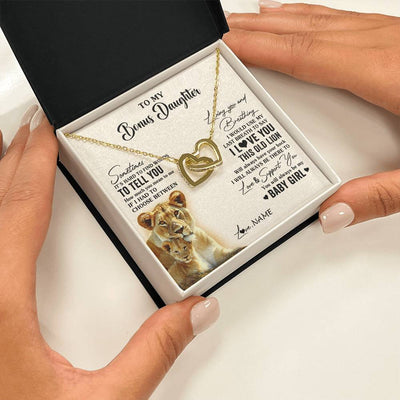 Interlocking Hearts Necklace 18K Yellow Gold Finish | 2 | Personalized To My Bonus Daughter Necklace From Stepmother I Love You This Old Lion Stepdaughter Birthday Graduation Christmas Customized Gift Box Message Card | teecentury