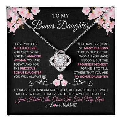 Love Knot Necklace 14K White Gold Finish | 1 | Personalized To My Bonus Daughter Necklace From Stepmother Love You Little Girl Stepdaughter Birthday Jewelry Christmas Customized Gift Box Message Card | teecentury