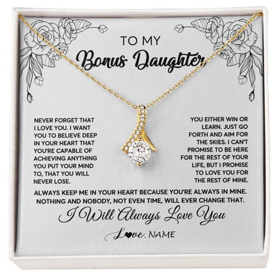 Alluring Beauty Necklace 18K Yellow Gold Finish | Personalized To My Bonus Daughter Necklace From Stepmother Never Forget That I Love You Step Daughter Birthday Christmas Customized Gift Box Message Card | teecentury