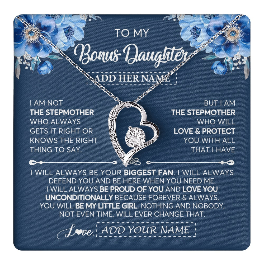 Forever Love Necklace 14K White Gold Finish | 1 | Personalized To My Bonus Daughter Necklace From Stepmother Proud Of You Birthday Gifts For Stepdaughter Jewelry Gifts Christmas Custom Gift Box Message Card | https://teecentury.