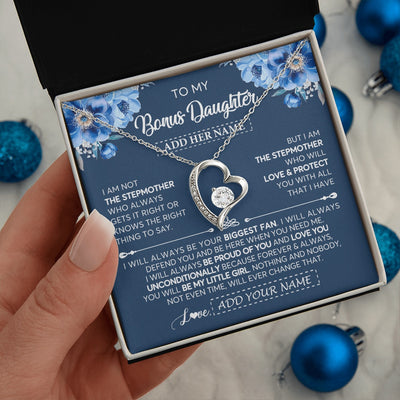 Forever Love Necklace 14K White Gold Finish | 2 | Personalized To My Bonus Daughter Necklace From Stepmother Proud Of You Birthday Gifts For Stepdaughter Jewelry Gifts Christmas Custom Gift Box Message Card | https://teecentury.