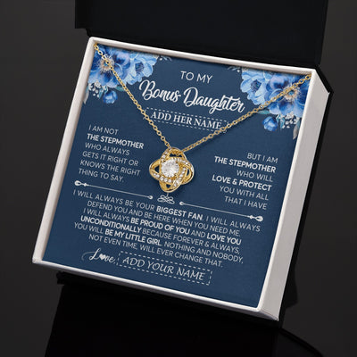 Love Knot Necklace 18K Yellow Gold Finish | 2 | Personalized To My Bonus Daughter Necklace From Stepmother Proud Of You Birthday Gifts For Stepdaughter Jewelry Gifts Christmas Custom Gift Box Message Card | https://teecentury.