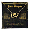Interlocking Hearts Necklace 18K Yellow Gold Finish | 1 | Personalized To My Bonus Daughter Necklace From Stepmother Step Dad We Are Family Forever StepDaughter Birthday Christmas Customized Gift Box Message Card | teecentury