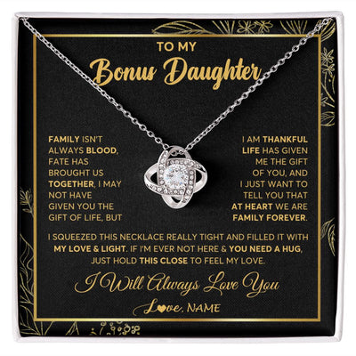 Love Knot Necklace | Personalized To My Bonus Daughter Necklace From Stepmother Step Dad We Are Family Forever StepDaughter Birthday Christmas Customized Gift Box Message Card | teecentury