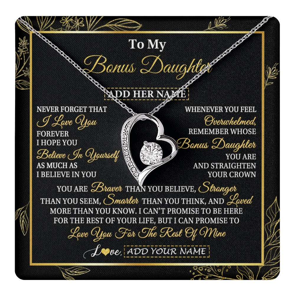 Forever Love Necklace 14K White Gold Finish | 1 | Personalized To My Bonus Daughter Necklace From Stepmother Stepdad I Love You Gift For My Stepdaughter Birthday Gifts Christmas Custom Gift Box Message Card | teecentury.myshopify