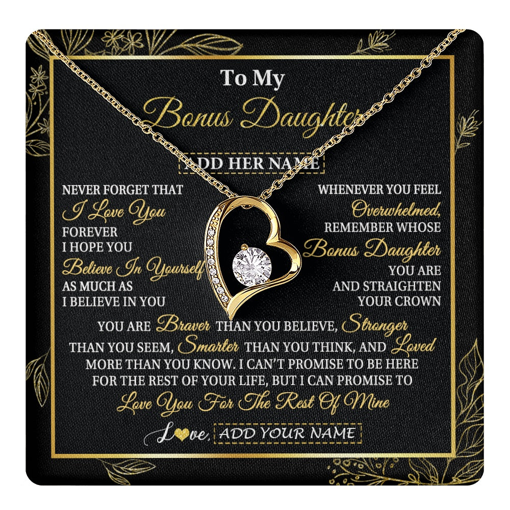 Forever Love Necklace 18K Yellow Gold Finish | 1 | Personalized To My Bonus Daughter Necklace From Stepmother Stepdad I Love You Gift For My Stepdaughter Birthday Gifts Christmas Custom Gift Box Message Card | teecentury.myshopify