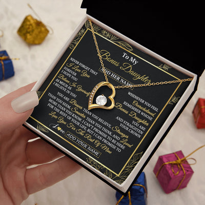 Forever Love Necklace 18K Yellow Gold Finish | 2 | Personalized To My Bonus Daughter Necklace From Stepmother Stepdad I Love You Gift For My Stepdaughter Birthday Gifts Christmas Custom Gift Box Message Card | teecentury.myshopify