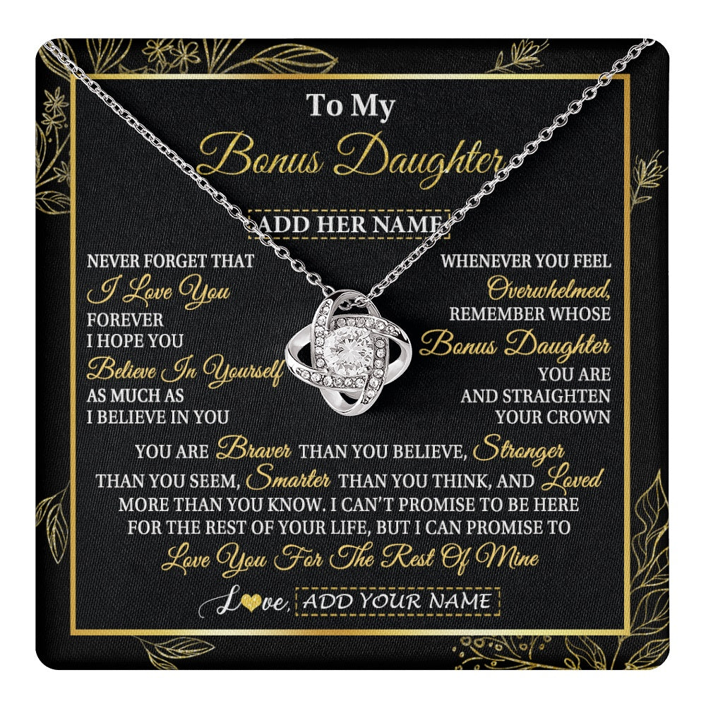 Love Knot Necklace 14K White Gold Finish | 1 | Personalized To My Bonus Daughter Necklace From Stepmother Stepdad I Love You Gift For My Stepdaughter Birthday Gifts Christmas Custom Gift Box Message Card | teecentury.myshopify