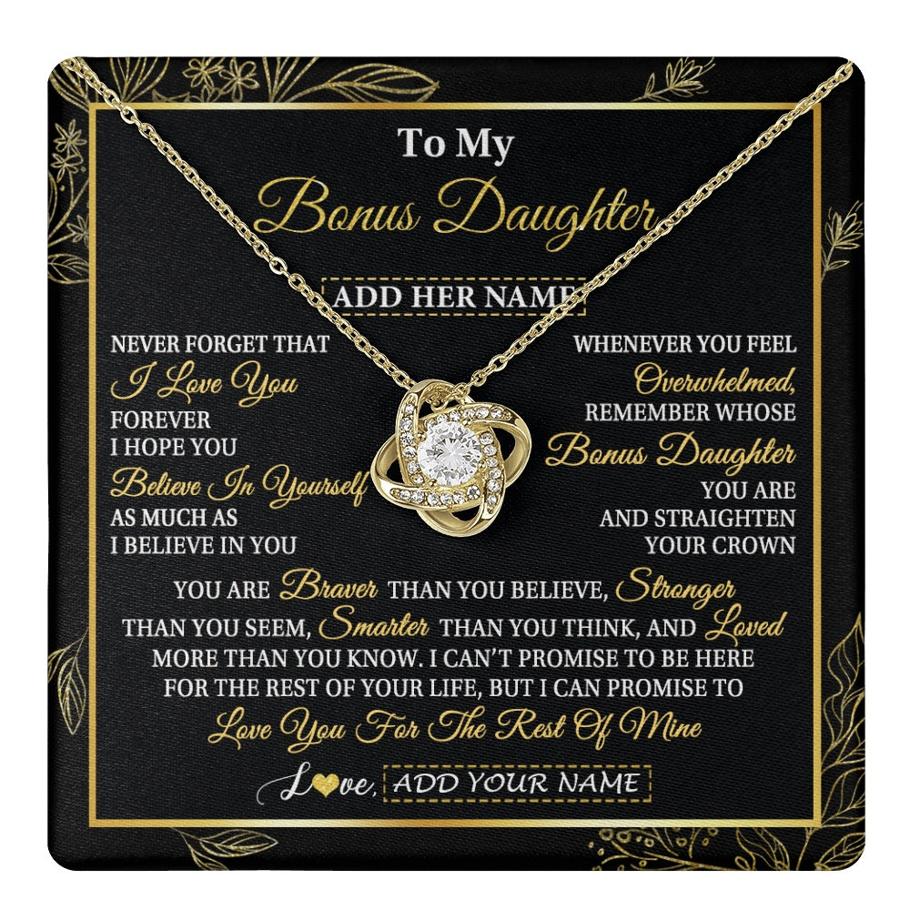 Love Knot Necklace 18K Yellow Gold Finish | 1 | Personalized To My Bonus Daughter Necklace From Stepmother Stepdad I Love You Gift For My Stepdaughter Birthday Gifts Christmas Custom Gift Box Message Card | teecentury.myshopify