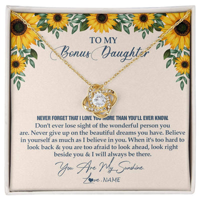 Love Knot Necklace 18K Yellow Gold Finish | Personalized To My Bonus Daughter Necklace From Stepmother Stepdad Sunflower You Are My Sunshine Stepdaughter Jewelry Birthday Customized Gift Box Message Card | teecentury