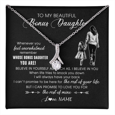 Alluring Beauty Necklace 14K White Gold Finish | 1 | Personalized To My Bonus Daughter Necklace From Stepmother Whenever You Feel Overwhelmed Stepdaughter Jewelry Birthday Christmas Customized Message Card | teecentury