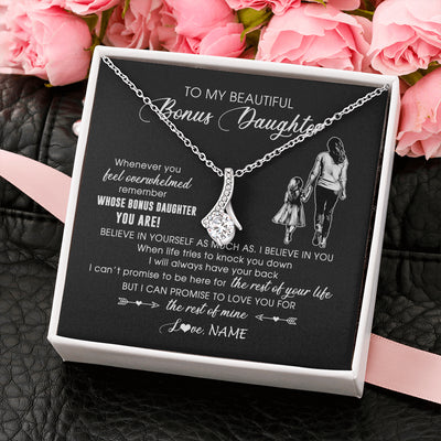 Alluring Beauty Necklace 14K White Gold Finish | 2 | Personalized To My Bonus Daughter Necklace From Stepmother Whenever You Feel Overwhelmed Stepdaughter Jewelry Birthday Christmas Customized Message Card | teecentury