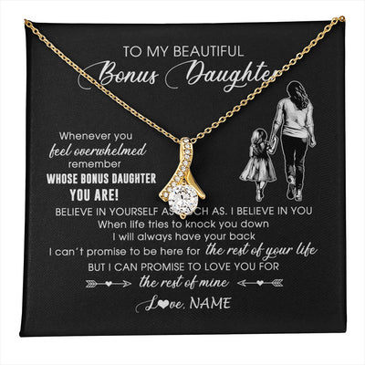 Alluring Beauty Necklace 18K Yellow Gold Finish | 1 | Personalized To My Bonus Daughter Necklace From Stepmother Whenever You Feel Overwhelmed Stepdaughter Jewelry Birthday Christmas Customized Message Card | teecentury
