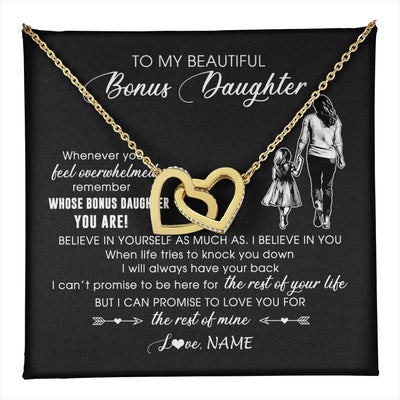 Interlocking Hearts Necklace 18K Yellow Gold Finish | 1 | Personalized To My Bonus Daughter Necklace From Stepmother Whenever You Feel Overwhelmed Stepdaughter Jewelry Birthday Christmas Customized Message Card | teecentury