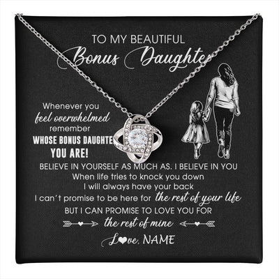 Love Knot Necklace 14K White Gold Finish | 1 | Personalized To My Bonus Daughter Necklace From Stepmother Whenever You Feel Overwhelmed Stepdaughter Jewelry Birthday Christmas Customized Message Card | teecentury
