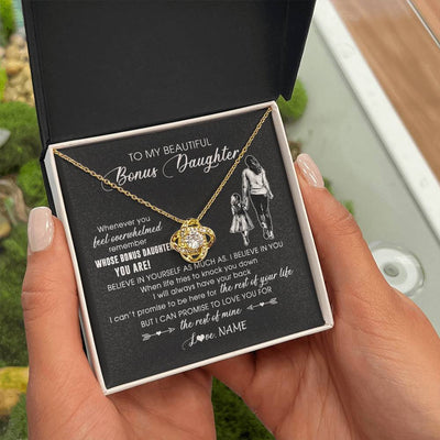 Love Knot Necklace 18K Yellow Gold Finish | 2 | Personalized To My Bonus Daughter Necklace From Stepmother Whenever You Feel Overwhelmed Stepdaughter Jewelry Birthday Christmas Customized Message Card | teecentury