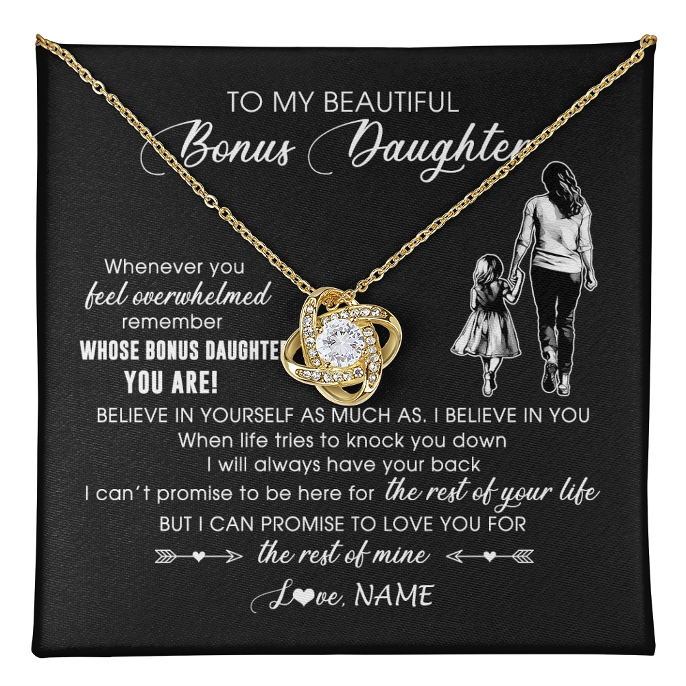 Love Knot Necklace 18K Yellow Gold Finish | 1 | Personalized To My Bonus Daughter Necklace From Stepmother Whenever You Feel Overwhelmed Stepdaughter Jewelry Birthday Christmas Customized Message Card | teecentury