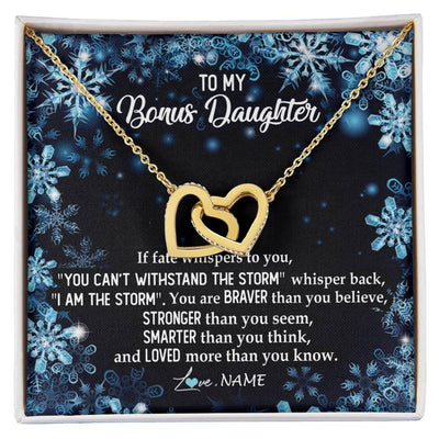 Interlocking Hearts Necklace 18K Yellow Gold Finish | Personalized To My Bonus Daughter Necklace From Stepmother Whisper Back I Am The Storm Stepdaughter Jewelry Birthday Christmas Customized Message Card | teecentury