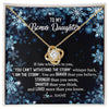 Love Knot Necklace 18K Yellow Gold Finish | Personalized To My Bonus Daughter Necklace From Stepmother Whisper Back I Am The Storm Stepdaughter Jewelry Birthday Christmas Customized Message Card | teecentury