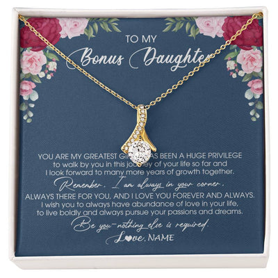 Alluring Beauty Necklace 18K Yellow Gold Finish | Personalized To My Bonus Daughter Necklace From Stepmother You Are My Greatest Gift Stepdaughter Birthday Customized Jewelry Gift Box Message Card | teecentury