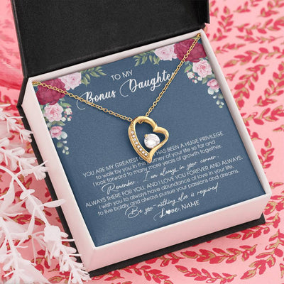 Forever Love Necklace 18K Yellow Gold Finish | Personalized To My Bonus Daughter Necklace From Stepmother You Are My Greatest Gift Stepdaughter Birthday Customized Jewelry Gift Box Message Card | teecentury