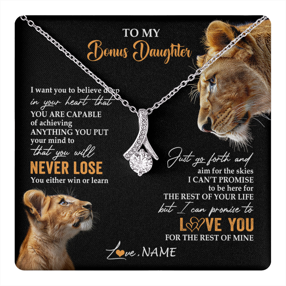 Alluring Beauty Necklace 14K White Gold Finish | 1 | Personalized To My Bonus Daughter Necklace From Stepmother You Will Never Lose Lion Stepdaughter Birthday Gifts Graduation Christmas Gift Box Message Card | teecentury