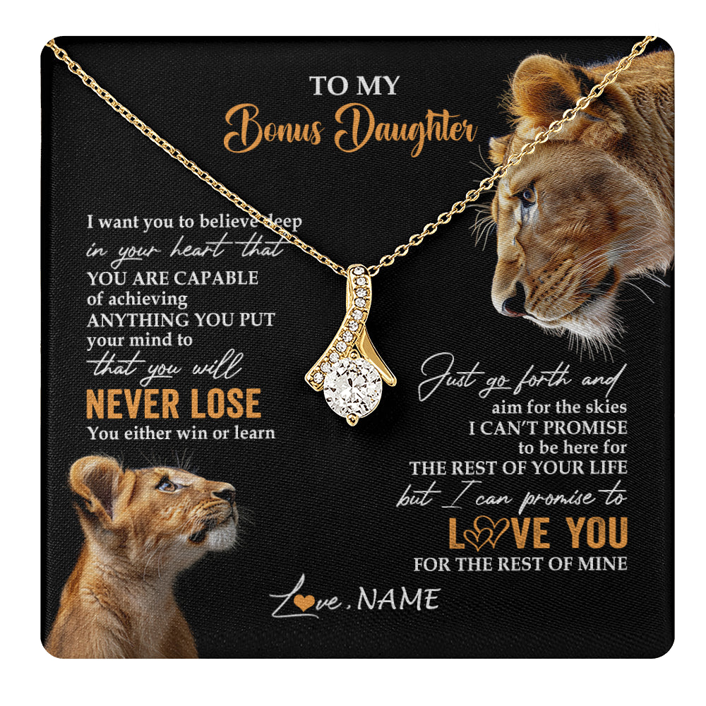 Alluring Beauty Necklace 18K Yellow Gold Finish | 1 | Personalized To My Bonus Daughter Necklace From Stepmother You Will Never Lose Lion Stepdaughter Birthday Gifts Graduation Christmas Gift Box Message Card | teecentury