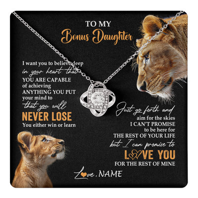 Love Knot Necklace 14K White Gold Finish | 1 | Personalized To My Bonus Daughter Necklace From Stepmother You Will Never Lose Lion Stepdaughter Birthday Gifts Graduation Christmas Gift Box Message Card | teecentury