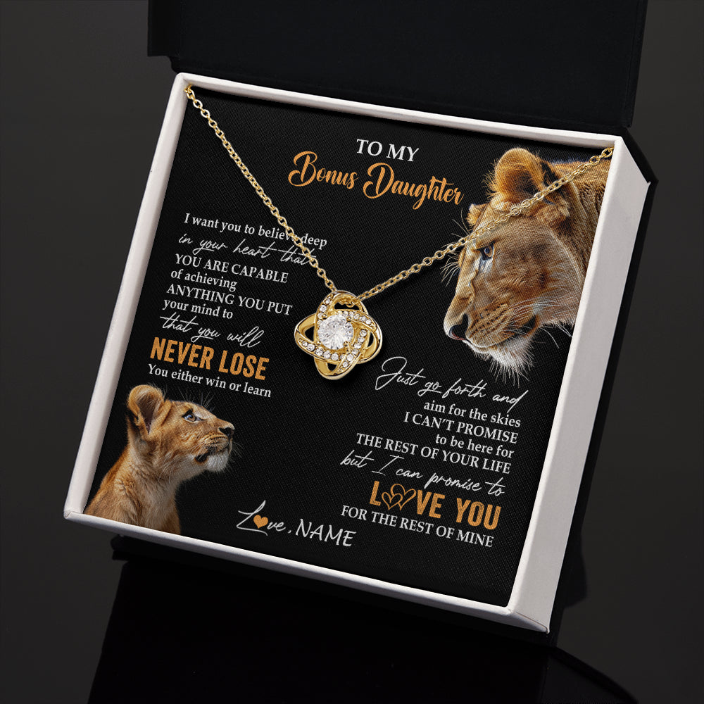 Love Knot Necklace 18K Yellow Gold Finish | 2 | Personalized To My Bonus Daughter Necklace From Stepmother You Will Never Lose Lion Stepdaughter Birthday Gifts Graduation Christmas Gift Box Message Card | teecentury