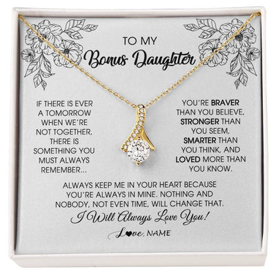 Alluring Beauty Necklace 18K Yellow Gold Finish | Personalized To My Bonus Daughter Necklace From Stepmother You're Braver Stronger Smarter Stepdaughter Birthday Customized Jewelry Gift Box Message Card | teecentury