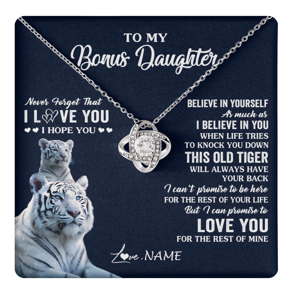 Love Knot Necklace 14K White Gold Finish | 1 | Personalized To My Bonus Daughter Necklace Gift From Stepmom Stepdad This Old Tiger Love You Birthday Graduation Christmas Customized Gift Box Message Card | teecentury.myshopify