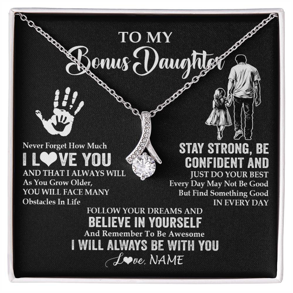 Alluring Beauty Necklace 14K White Gold Finish | 1 | Personalized To My Bonus Daughter Necklace I Love You Forever From Stepdad Stepdaughter Birthday Gifts Christmas Graduation Customized Gift Box Message Card | teecentury