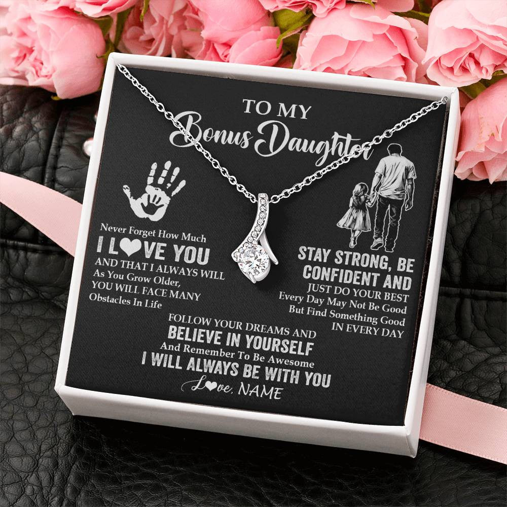 Alluring Beauty Necklace 14K White Gold Finish | 2 | Personalized To My Bonus Daughter Necklace I Love You Forever From Stepdad Stepdaughter Birthday Gifts Christmas Graduation Customized Gift Box Message Card | teecentury