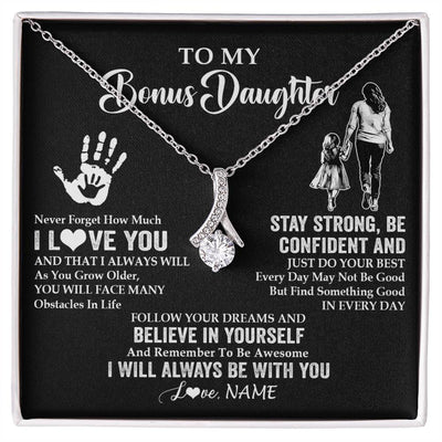 Alluring Beauty Necklace 14K White Gold Finish | 1 | Personalized To My Bonus Daughter Necklace I Love You Forever From Stepmom Stepdaughter Birthday Gifts Christmas Graduation Customized Gift Box Message Card | teecentury