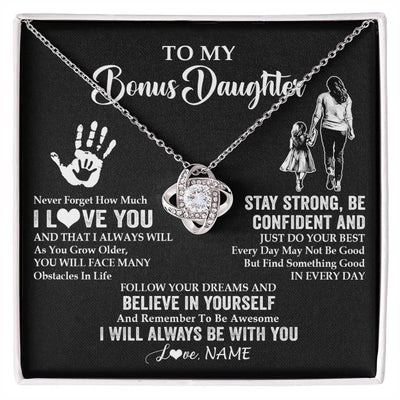 Love Knot Necklace 14K White Gold Finish | 1 | Personalized To My Bonus Daughter Necklace I Love You Forever From Stepmom Stepdaughter Birthday Gifts Christmas Graduation Customized Gift Box Message Card | teecentury