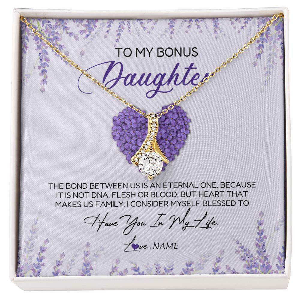 Alluring Beauty Necklace 18K Yellow Gold Finish | Personalized To My Bonus Daughter Necklace The Bond Between Us Is An Eternal Future Step Daughter Jewelry Birthday Christmas Customized Gift Box Message Card | teecentury