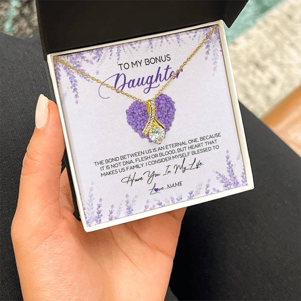 Alluring Beauty Necklace 18K Yellow Gold Finish | Personalized To My Bonus Daughter Necklace The Bond Between Us Is An Eternal Future Step Daughter Jewelry Birthday Christmas Customized Gift Box Message Card | teecentury