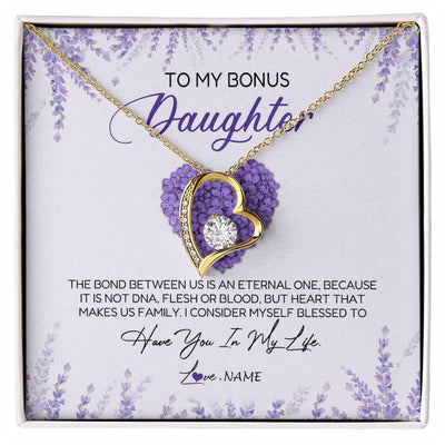 Forever Love Necklace 18K Yellow Gold Finish | Personalized To My Bonus Daughter Necklace The Bond Between Us Is An Eternal Future Step Daughter Jewelry Birthday Christmas Customized Gift Box Message Card | teecentury