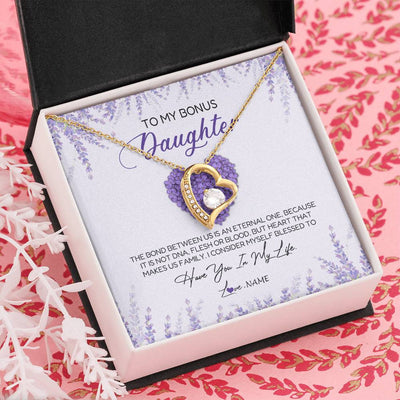 Forever Love Necklace 18K Yellow Gold Finish | Personalized To My Bonus Daughter Necklace The Bond Between Us Is An Eternal Future Step Daughter Jewelry Birthday Christmas Customized Gift Box Message Card | teecentury